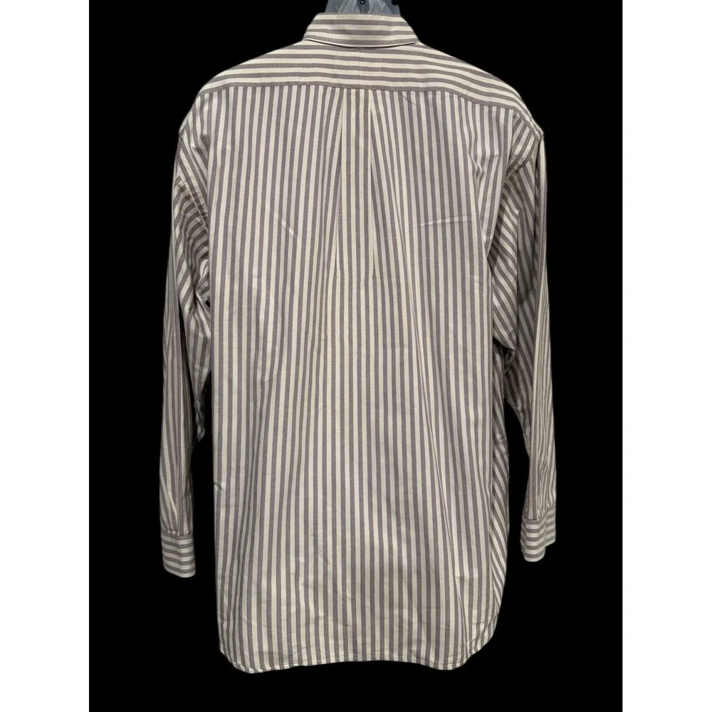 Ralph Lauren‎ Men Shirt L BIG SHIRT Oxford POCKET White Violet Stripe Navy Pony